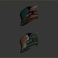 Pair of Futuristic Metallic Helmets With Ornate Horns Suspended In Dark Background