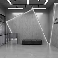 Public Office Space Featuring Gray Walls White ONLY Sign Blinds Silver Sphere And Bench