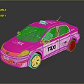 Pink And White CMAX Taxi With Driver In Front Seat On Gray Background