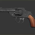 Vintage Engraved Revolver With Wooden Grip And Black Metal On Reflective Surface
