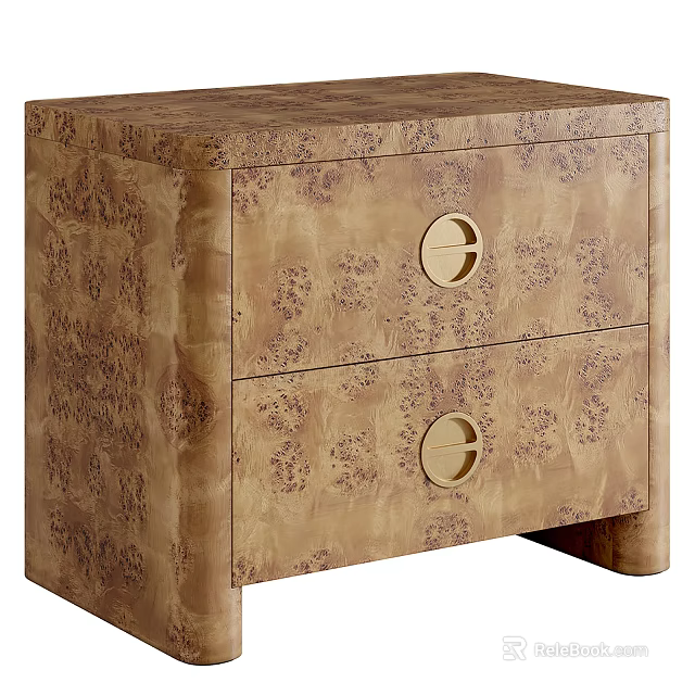 Stylish Bedside Table With Patterned Wooden Surface Two Drawers And Round Handles 3d model
