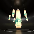 Art Installation Featuring Hanging Illuminated Lanterns With Green Blue Patterns Modern Design 3d model