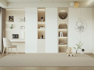 Modern Minimalist Bookcase With LED Lights Open Shelves And Decorative Items In Home Office 3d model