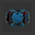 Blue Industrial Device Design With Colorful Wires Round Base And Structure
