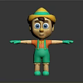 Cute Cartoon Boy Character With Yellow Hat Blue Band Orange Shirt Green Overalls Big Eyes