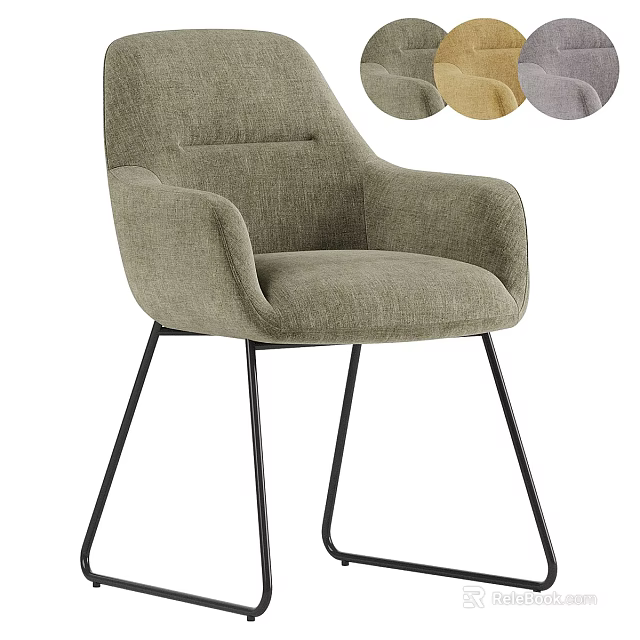 Modern Upholstered Dining Chair With Armrest And Black Metal Legs And Multiple Color Options 3d model 