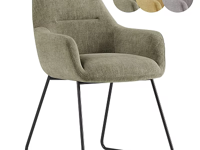 Modern Upholstered Dining Chair With Armrest And Black Metal Legs And Multiple Color Options 3d model