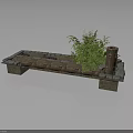 Modern Outdoor Wooden Planter Structure With Green Plant And Brick Supports