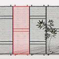 Grid Design Interior Partition With Red Panel And Green Plant Decoration