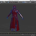 Red Armored Game Movie Character With Long Robe Helmet And Black Gloves