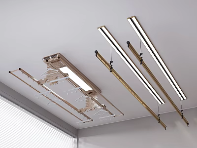 Modern Ceiling Mounted Clothes Drying Rack With LED Light And Retractable Bars 3d model