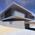 Modern Waterfront Building Exterior Design With White Geometric Structure And Large Glass Windows On Water