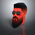 Low Poly Male Character Head With Black Hair Sunglasses Beard And Red Black Gradient