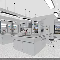 Modern Laboratory Interior Design With Open Layout Lab Benches Stools And Windows 3d model