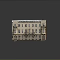 Multi Story Building Model With Beige Exterior Dark Roof Decorative Balconies And Windows