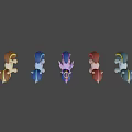 Cute Animated Little Pony Characters With Blue Purple Pink Manes And Horns