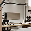 Modern Office Interior With Chinese Ink Painting And Wooden Tea Table Setup
