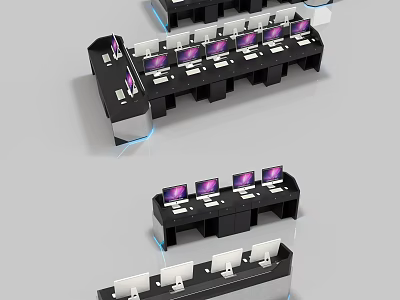 Modern Office Desks Arranged in Rows With Computers and Workstations Setup 3d model