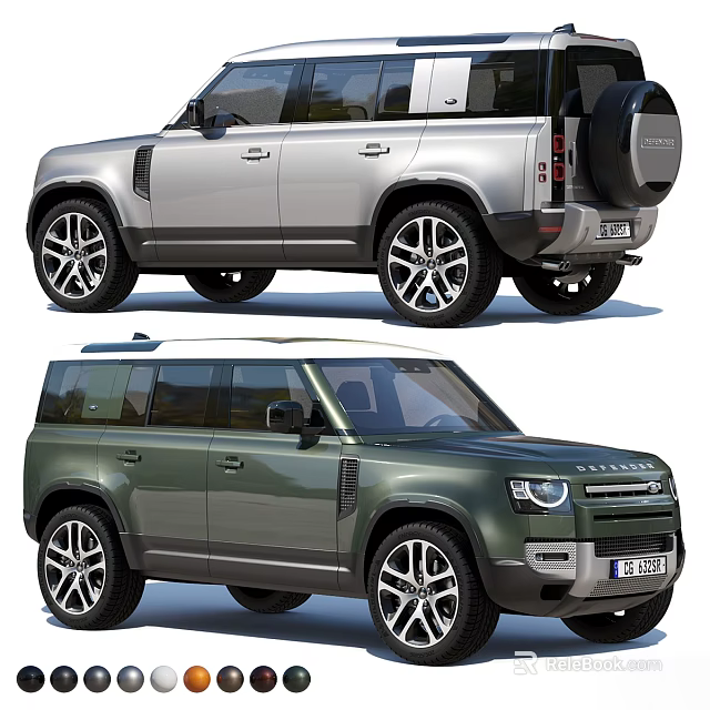 Rugged SUV Exterior Design In Silver And Green With Large Wheels And Spare Tire 3d model 