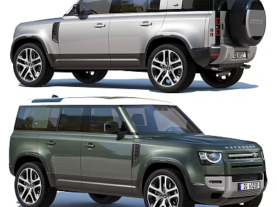 Rugged SUV Exterior Design In Silver And Green With Large Wheels And Spare Tire 3d model