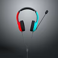 Wired Headphones With Red And Blue Ear Cups Black Headband And Built In Microphone