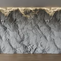 3D Gray Mountain Relief Texture Background Wall With Lighting And White Walls Wooden Floor