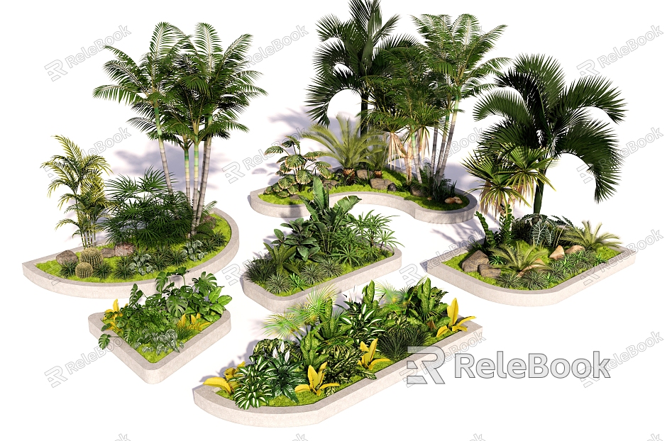 Tree Pond Plant Combination Plant Stack Trees Shrubs Flowers and Plants Landscape Tree Pond Flower bed Palm model