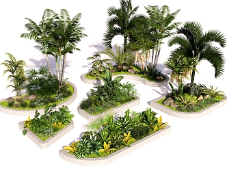 Tree Pond Plant Combination Plant Stack Trees Shrubs Flowers and Plants Landscape Tree Pond Flower bed Palm 3d model