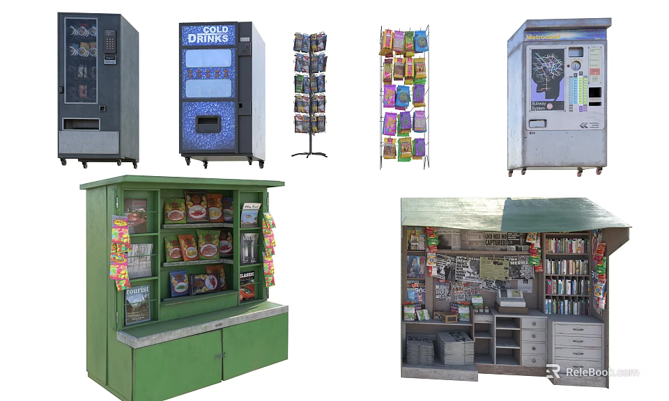 Miscellaneous Retail Equipment Display Including Vending Machines Snack Racks And Newspaper Stands 3d model 
