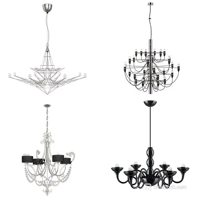 Various Chandelier Designs Showcasing Different Styles for Home Interior 3d model