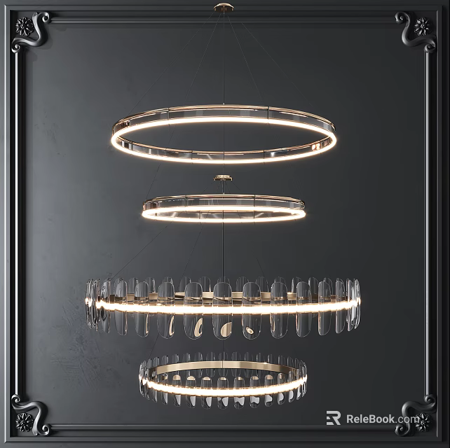 Modern Style Chandelier With Multi tiered Circular Rings Metal Frame And Glass Elements 3d model 