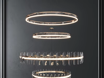 Modern Style Chandelier With Multi tiered Circular Rings Metal Frame And Glass Elements 3d model