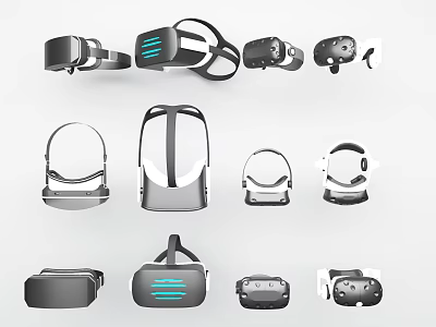 Different Types Of Virtual Reality Headsets Featuring Various Modern Designs And Styles 3d model