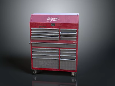 Sturdy Red Milwaukee Tool Cabinet With Multiple Drawers And Rolling Wheels 3d model