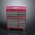 Sturdy Red Milwaukee Tool Cabinet With Multiple Drawers And Rolling Wheels