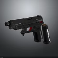 Modern Tactical Pistol With Black Frame Red Accents And Textured Grip