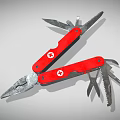 Red Swiss Army Multitool With Pliers Blades And Multiple Tools 3d model