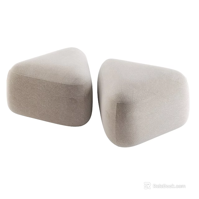 Two Beige Soft Padded Upholstered Modern Ottoman Stools For Living Room Decor 3d model 