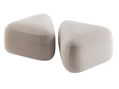 Two Beige Soft Padded Upholstered Modern Ottoman Stools For Living Room Decor 3d model