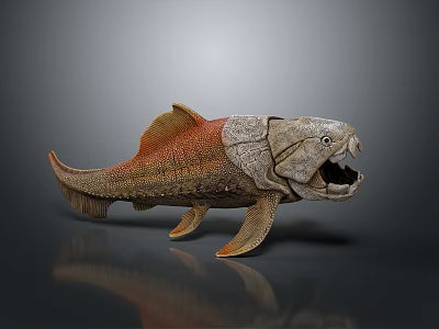Fantasy Armored Fish Creature 3D Render With Open Mouth And Textured Orange Gray Body 3d model