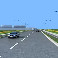 Wide Well Designed Municipal Road With Street Lights Green Belts And Vehicles