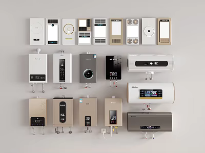 Different Styles of Water Heaters with Control Panels for Home Use 3d model