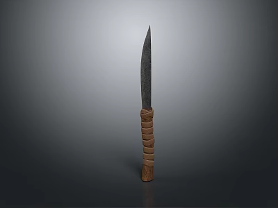 Tactical Bladed Weapon Knife With Sharp Metal Edge And Wooden Ring Handle 3d model
