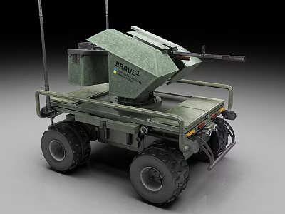 Green Unmanned Utility Vehicle With Four Wheels BARRETT Logo And Top Mounted System 3d model