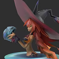 Game Fantasy Character With Long Red Hair And Large Wizard Hat Holding Blue Magical Object