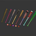 Row of Colorful Baseball Bats and Balls as Sports Equipment