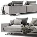 Modern Gray Sectional Sofa With Plush Pillows And Cozy Blanket 3d model