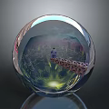 Transparent Sphere Showing Reflected Cityscape With Bridge Person And Sky Light 3d model