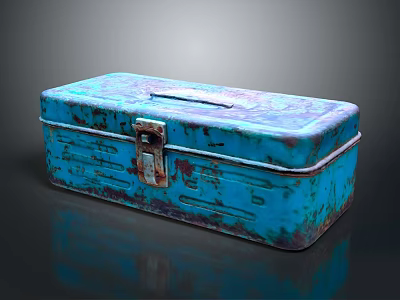 Vintage Blue Metal Toolbox With Rustic Texture And Secure Lock Clasp 3d model