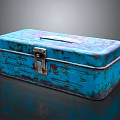 Vintage Blue Metal Toolbox With Rustic Texture And Secure Lock Clasp